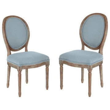 Home Square 2 Piece Brushed Frame Oval Back Fabric Chair Set in Klein Sea Blue