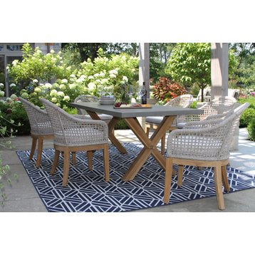 7-Piece Teak, Composite and Rope Rectangle Dining Set With Sunbrella Cushions