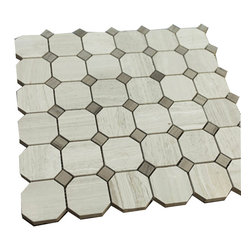 Grey Wooden Look Octagon Pattern Stone Tile Mosaics - Home Accessories & Decor
