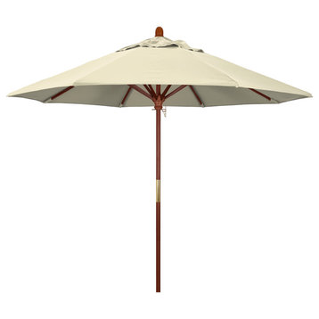 9' Square Push Lift Wood Umbrella, Olefin, Antique Beige