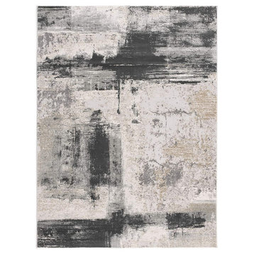 6' X 9' Gray And Ivory Abstract Dhurrie Area Rug