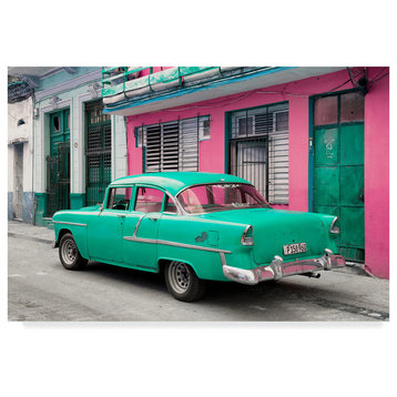 "Old Cuban Coral Green Car" by Philippe Hugonnard, Canvas Art, 12"x19"