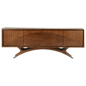 Luxe Modern MidCentury Media Console Cabinet | Wood Entertainment Center Elegant