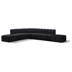 Meridian Furniture - Arc Velvet Upholstered 7-Pc. L-Shaped Modular Sectional, Black - Give your living room or den the perfect blend of style and versatility with this Arc velvet fabric curved modular Sectional. Part of the Arc modular furniture collection, this Sectional comes upholstered in rich black velvet fabric and features deep channel tufting that adds a touch of luxury while enhancing comfort and support. A seamless combination of form and function, this chair can be used with other Arc pieces to create a myriad of configurations in your well-curated room.