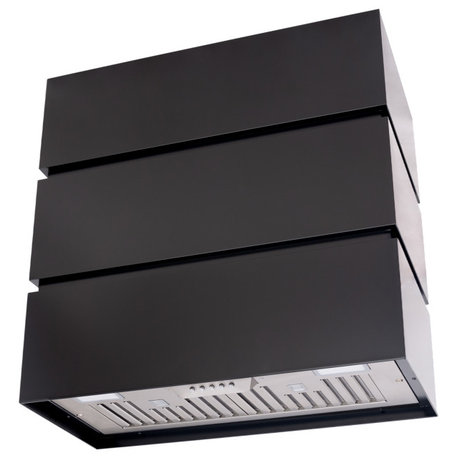 30"Stainless Steel Range Hood 3 Stacks Modern Box Kitchen Hood & Vent Wall Mount, Jet Black, 30"w * 30"h * 14"d