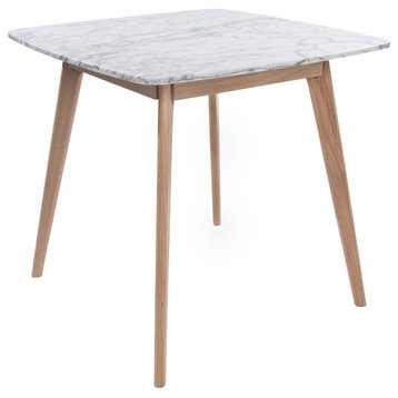 Senna 31" Square Italian Carrara White Marble Dining Table with Oak Legs