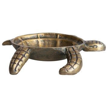 Coastal Aluminum Tortoise Dish, Antique Gold Finish
