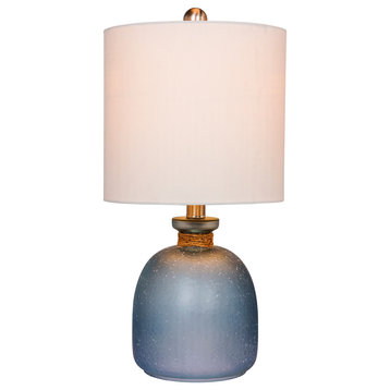 19.5" Coastal Bottle Glass Table Lamp in Frosted Blue