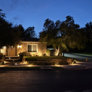Calabasas Evening Curb Appeal Masterpiece | Illuminated Stone Architecture & Lux