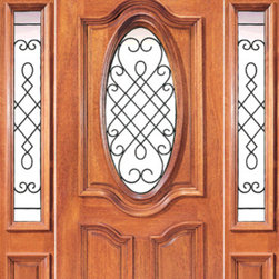 Pre-hung Mahogany Oval Front Door Two Sidelites Elliptical Transom - Front Doors