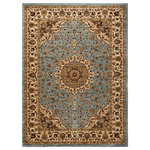 Nourison - Delano Persian Area Rug, Blue, 6'7"x9'6" - A richly traditional medallion design framed by an opulently figured decorative border. On a field of serene blue, a high fashion area rug that will endow any room with an aura of subtle sophistication. Expertly power-loomed from top quality polypropylene yarns for luxuriously supple texture and years of lasting beauty.