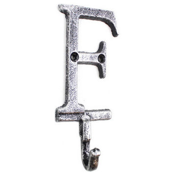 Rustic Silver Cast Iron Letter F Alphabet Wall Hook 6''