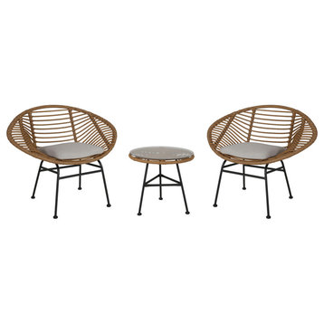Isabel Faux Wicker 2 Seater Chat Set With Tempered Glass Table, Brown