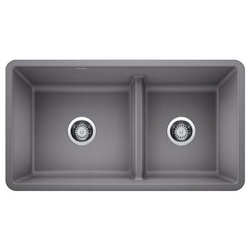 Blanco 442521 Precis 33"x18" Granite Double Offset Bowl Kitchen Sink, Cinder