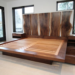 Platform Bed with 5-panel headboard, drawers + sidetables - Products