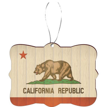 California Flag on Distressed Wood Design Rectangle Christmas Tree Ornament