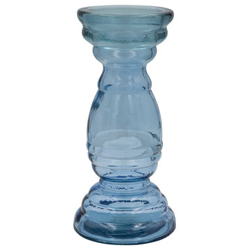 Tall Reclaimed Glass Pillar Holder, Blue