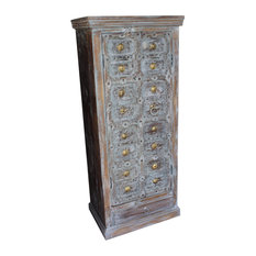 Consigned Antique Gray Indian Teak Cabinet Storage Hand Carved Rustic Furniture