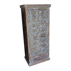 Mogul Interior - Consigned Antique Gray Indian Teak Cabinet Storage Hand Carved Rustic Furniture - Armoires and Wardrobes