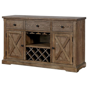 Furniture of America Kora Rustic Wood Multi-Storage Buffet in Light Oak