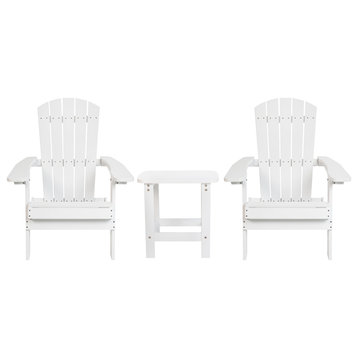 Charlestown Set of 2 All-Weather Folding Adirondack Chairs WithSide Table, White