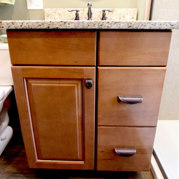 Small Bathroom Remodel with Cultured Marble Shower, Granite Countertops,