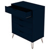 Manhattan Comfort Rockefeller 5-Drawer Tall Dresser, Metal Legs, Tatiana Midnight Blue