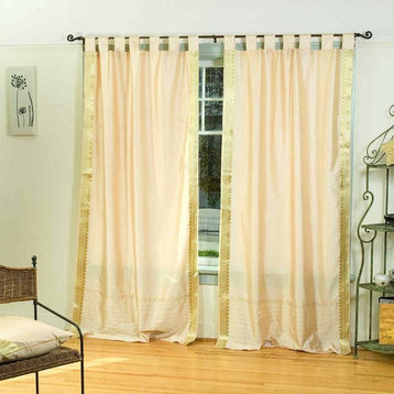 Golden  Tab Top  Sheer Sari Cafe Curtain / Drape / Panel  - 43W x 36L - Pair