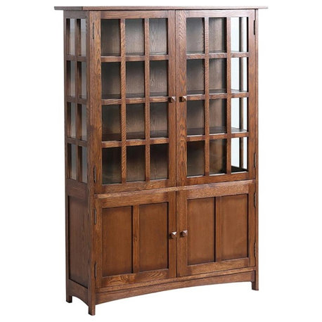 Crafters and Weavers Arts and Crafts Solid Wood Display China Cabinet in Walnut
