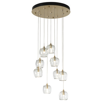 Ume 9-Light Round Pendant, Black Finish, Clear Glass, Standard Overall Height