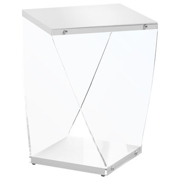 Accent Table, Side, End, Nightstand, Lamp, Bedroom, Acrylic, Glossy White
