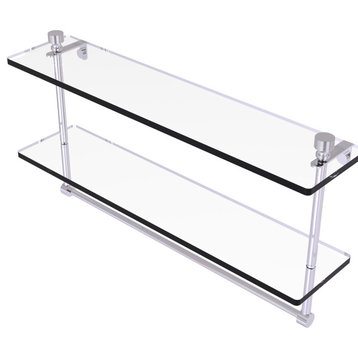 Foxtrot 22" Two Tiered Glass Shelf with Towel Bar, Polished Chrome