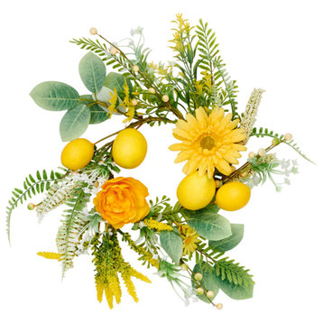 20" Lemon, Green Leaves And Flowers Wreath