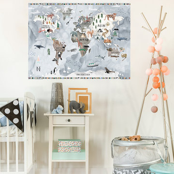 Watercolor Map Art for Girls Nursery or Bedroom