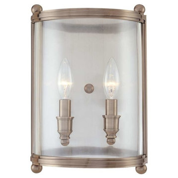 Mansfield, Two Light Wall Sconce, Antique Nickel Finish, Clear Glass Shade