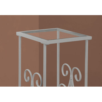 HomeRoots 12" x 16" x 30" Silver Clear Metal Tempered Glass Accent Table