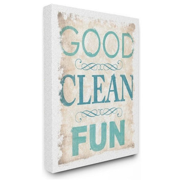 Blue and Tan Good Clean Fun Burlap Texture Typography, Canvas, 30"x40"
