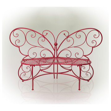 62" x 26" Outdoor 2 Person Metal Butterfly Shaped Garden Bench, Red