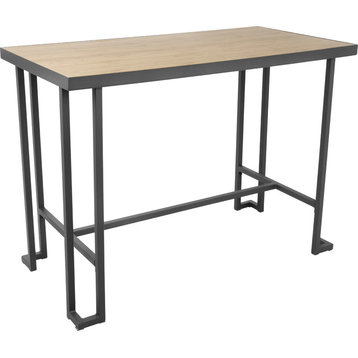 LumiSource Roman Counter Table, Gray Metal And Natural Bamboo
