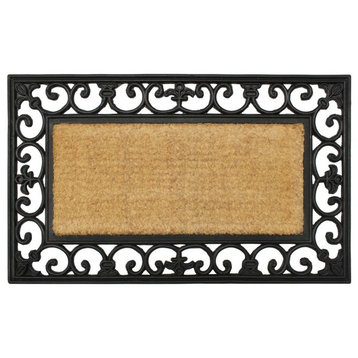 Natural Black Moulded Rubber Coir Irongate Striped Doormat, 18"x30"