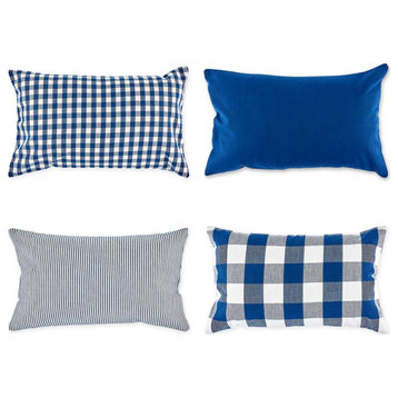 DII 12x20" Modern Cotton Assorted Pillow Cover in Navy/Off White (Set of 4)