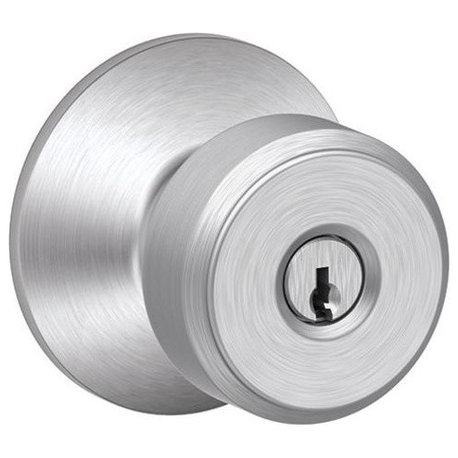 Schlage F51A-BWE Bowery Keyed Entry Panic Proof Door Knob Set - Satin Chrome