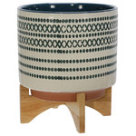 Sagebrook Home - Ceramic 10" Planter On Standw/ Dots, Blue - This planter pot will make the perfect addition to your home or office decor. It can complement any of your existing furniture, or be used in any corner. Crafted from ceramic, sitting atop a wooden stand adding height and style. The textured blue dots design will give a stand out feature, well the matching interior color will contrast your beautiful plants. The stand not only adds height and style, but its also perfect to protect your delicate surfaces. Perfect for offices, bedrooms , or any corner of your home.