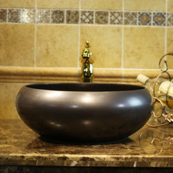 Painted handmade black ceramic vessel sink - Bathroom Sinks