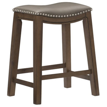 Lexicon Ordway 24" Faux Leather Saddle Counter Stool in Gray