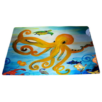 Sea Life Area Rug From My Art, Yellow Octopus, 96"x44"
