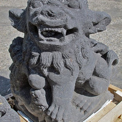 Chinese Foo Dogs, Hand Carved Lava Stone - Garden Statues And Yard Art