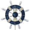 Rustic Dark Blue and White Decorative Ship Wheel With Hook 6'', Wooden