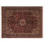 Bareens Designer Rugs - Isphan Pak Persian Leo Red/Blue Wool Rug - 8'2'' x 10'4'' - Designed with mesmerizing intricacy and gorgeous color palette, this hand-knotted masterpiece demonstrates the beauty and electrifying thrill of Pak Persian art. These meticulously hand-knotted Pak-Persian rug is made with pure wool and features breathtaking traditional, transitional, and tribal designs in bold luxurious color pallets. Known for their intricate designs these rugs are a reproduction of Persian rugs, made in Pakistan with unique Mughal designs. Made by master weavers using the same Persian texture, design and dying technique, we wanted to produce the most significant manifestation of Persian art, life, and culture. This rug is most famous for its exceptional quality, incredible designs, patterns, and vibrant rich color. Pak-Persian rugs made with Persian weave with high knot counts, which enables the high intricacy and detail found in the patterns are also referred to as "State of art", each color adds a rich beautiful detail in the artwork of this rug. The design, color, and beautiful chromatic composition with a vibrant sheen with intricate designs, exude beauty, elegance, and quality make this rug a masterpiece of its own.