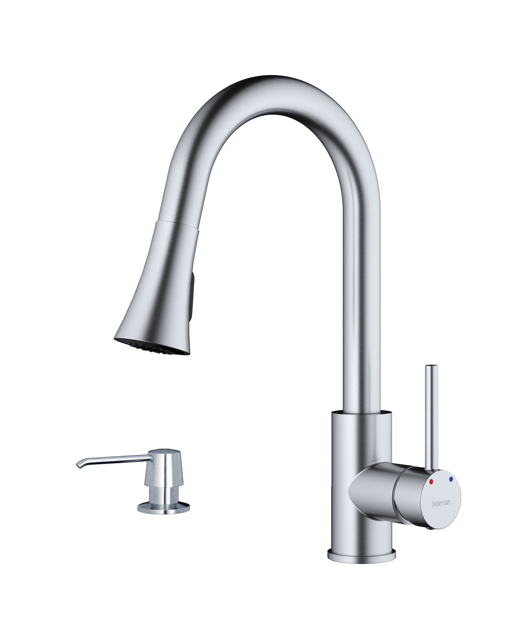 Karran 1-Handle Pull-Down Kitchen Faucet With Soap Dispenser, Stainless Steel